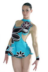 blue lycra, burgendy velvet, very special leotard